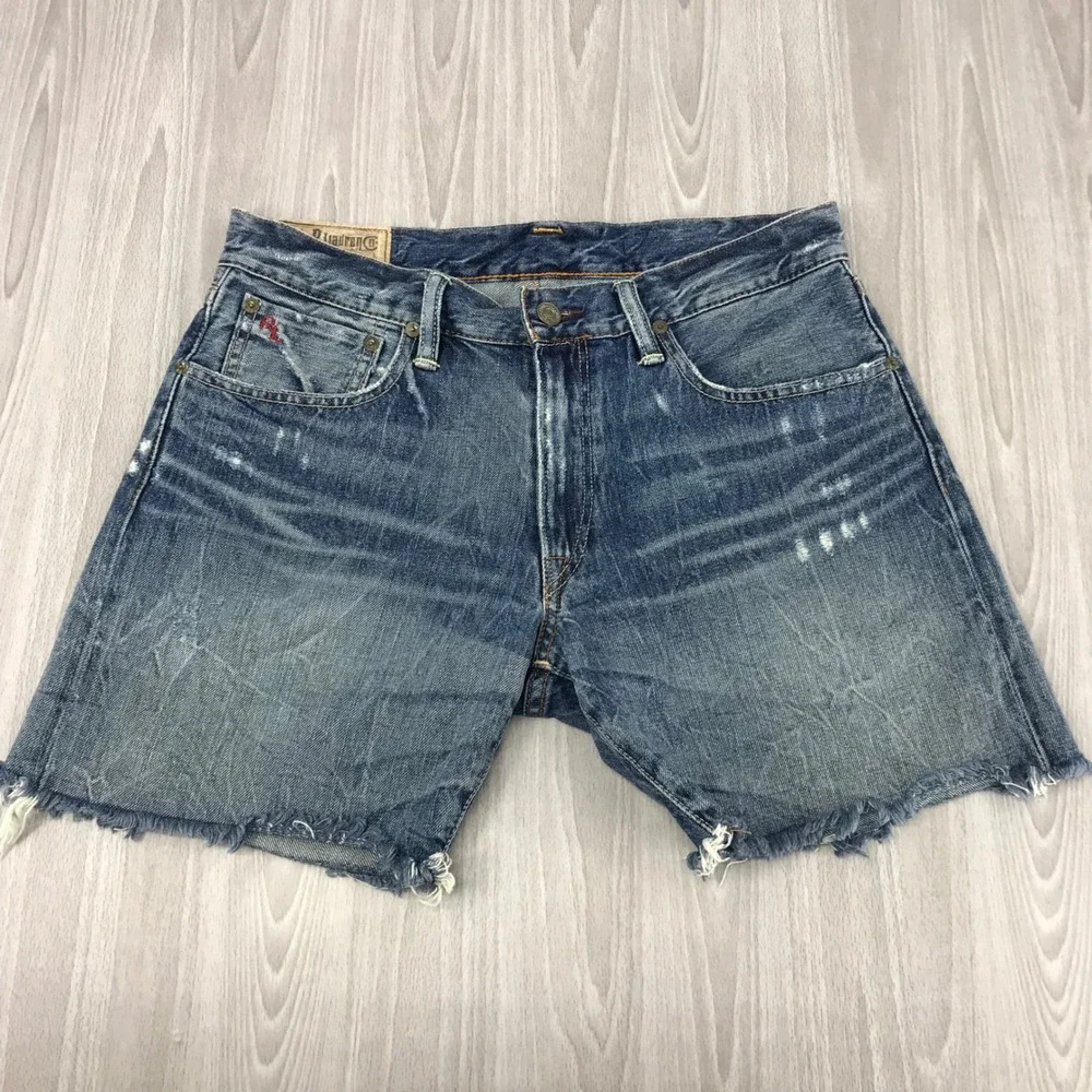 Polo Ralph Lauren Distressed Denim‎ Shorts Medium Wash Raw Hem Size 32